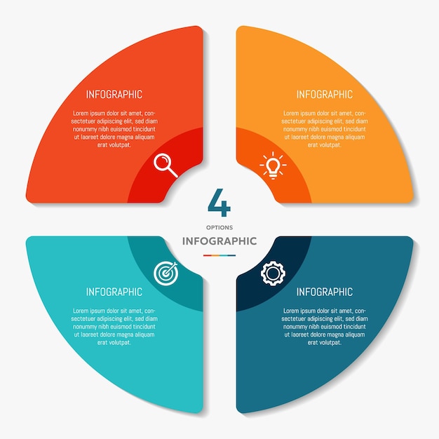 Vecteur modèle d'infographie à graphique circulaire avec 4 options pour les présentations