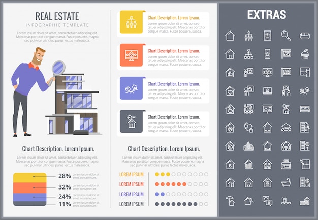 Modèle D'infographie De L'immobilier, Des éléments, Des Icônes