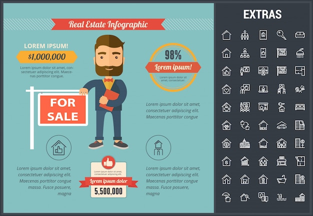 Modèle D'infographie De L'immobilier, Des éléments, Des Icônes