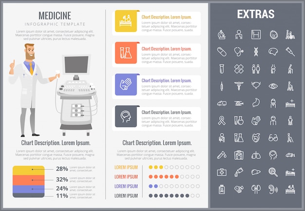 Vecteur modèle d'infographie de médecine, des éléments et des icônes