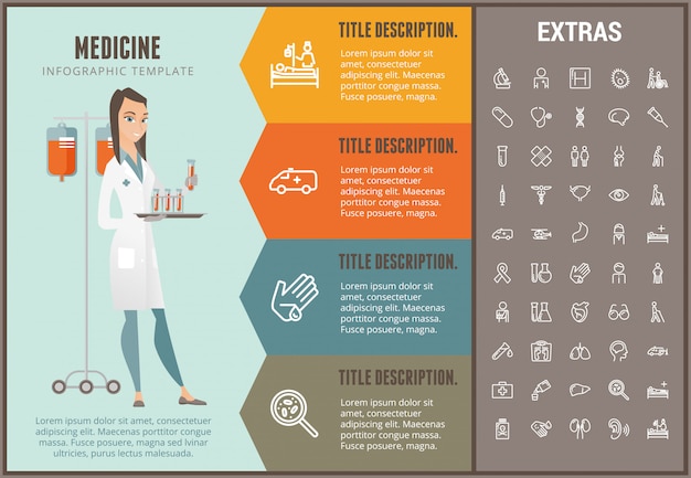 Vecteur modèle d'infographie de médecine, des éléments et des icônes