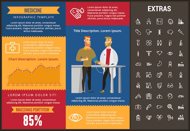 Vecteur modèle d'infographie de médecine, des éléments et des icônes