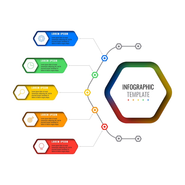 Modèle D'infographie De Mise En Page De Conception De Cinq Options Avec Des éléments Hexagonaux