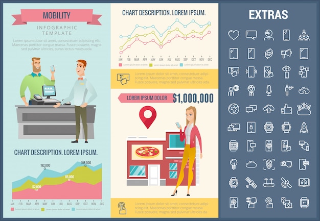 Vecteur modèle d'infographie de mobilité, des éléments et des icônes