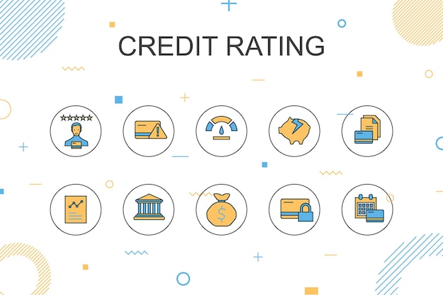 Modèle D'infographie à La Mode De Cote De Crédit Conception De Ligne Mince Avec Risque De Crédit Pointage De Crédit Frais Annuels De Faillite