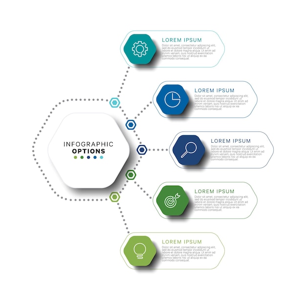 Modèle D'infographie Moderne Avec Des éléments Réalistes Hexagonaux Dans Des Couleurs Plates Sur Fond Blanc
