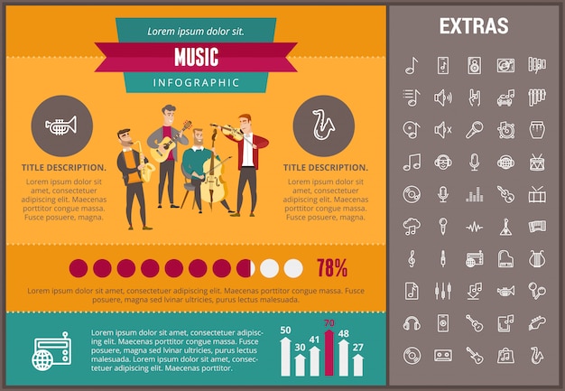 Modèle D'infographie De La Musique, Des éléments Et Des Icônes