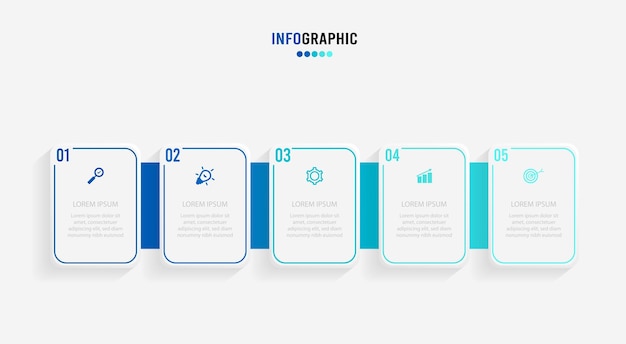 Vecteur modèle d'infographie de présentation concept d'entreprise avec 5 options numériques et icônes marketing