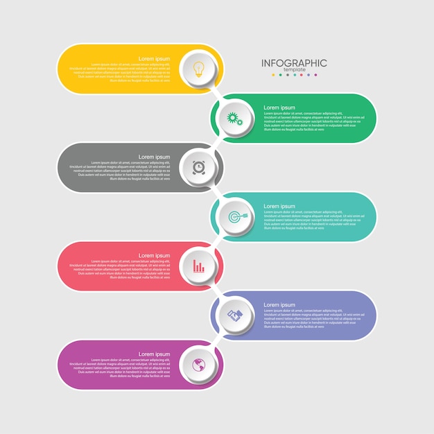 Modèle d'infographie de présentation entreprise coloré avec 7 étapes