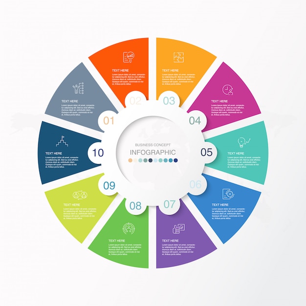 Modèle D'infographie De Présentation Entreprise Avec Icônes Et 10 Options Ou étapes.