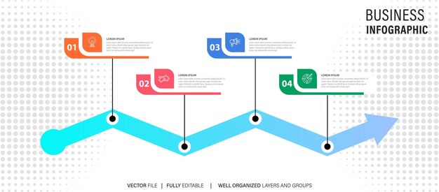 Modèle D'infographie De Processus Métier Conception De Lignes Fines Avec Numéros 4 Options Ou étapes Illustration Vectorielle