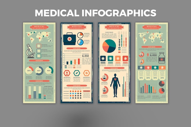 Vecteur modèle d'infographie rétro médicale