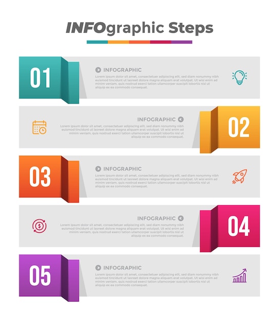 Vecteur modèle d'infographie de stratégie en cinq étapes