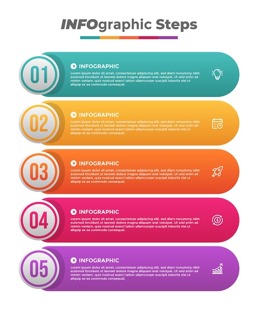 Vecteur modèle d'infographie de stratégie en cinq étapes