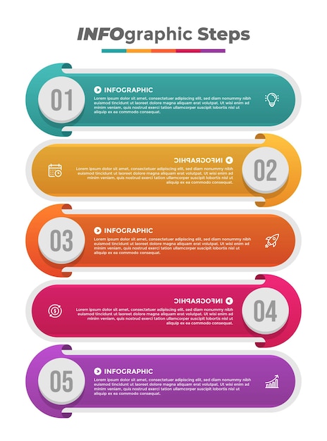 Vecteur modèle d'infographie de stratégie en cinq étapes