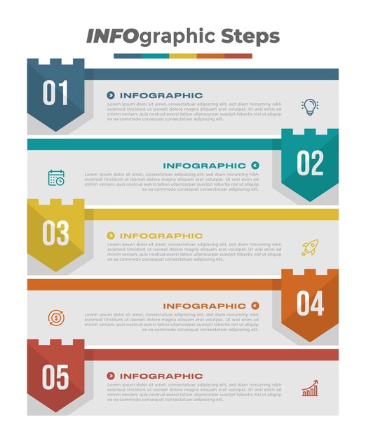 Vecteur un modèle d'infographie stratégique d'entreprise en cinq étapes