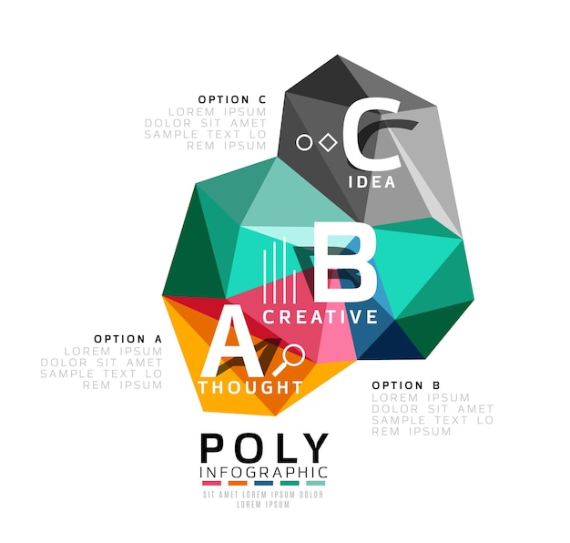 Modèle d'infographie triangle abstrait low poly Arrière-plan vectoriel pour les options de numéro de diagramme de mise en page de flux de travail ou la conception de sites Web