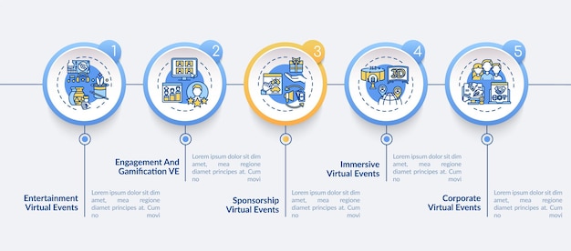 Modèle D'infographie Sur Les Types D'événements En Ligne. Gamification, éléments De Conception De Présentation De Parrainage.