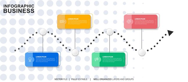 Modèle d'infographie vectorielle avec 4 cercles intégrés d'étiquettes Concept d'entreprise avec 4 options pour c