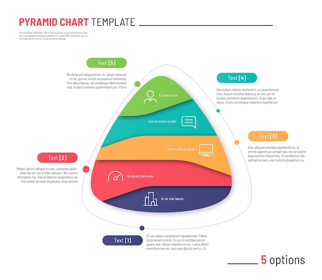 Modèle D'infographie Vectorielle En Forme De Pyramide Triangulaire Divisée En 5 Parties