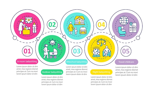 Modèle D'infographie Vectorielle De Service De Garde D'hôtel Hôtel éléments De Conception De Présentation D'entreprise Baby-sitter De Voyage De Nuit Visualisation De Données Avec Options D'étapes Diagramme De Chronologie Des Processus Disposition Du Flux De Travail