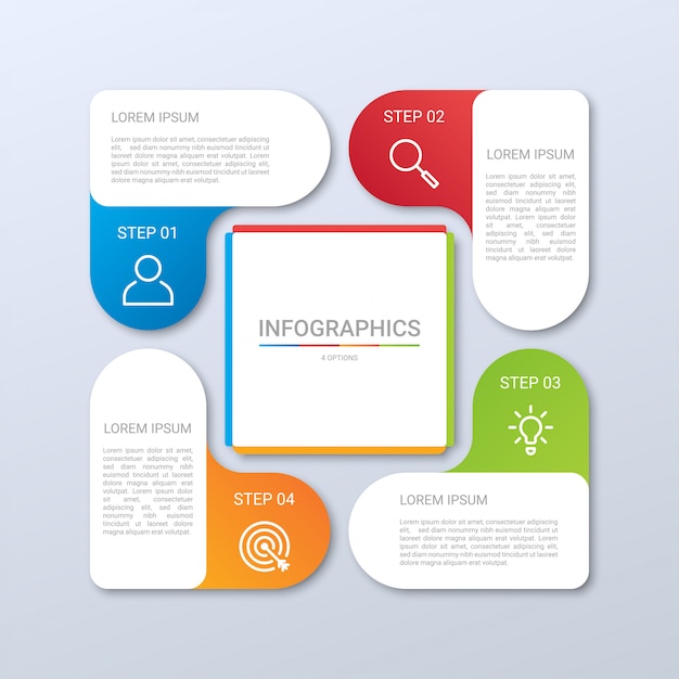 Modèle Infographique De Chronologie Colorée Avec 4 étapes Sur Fond Gris, Illustration