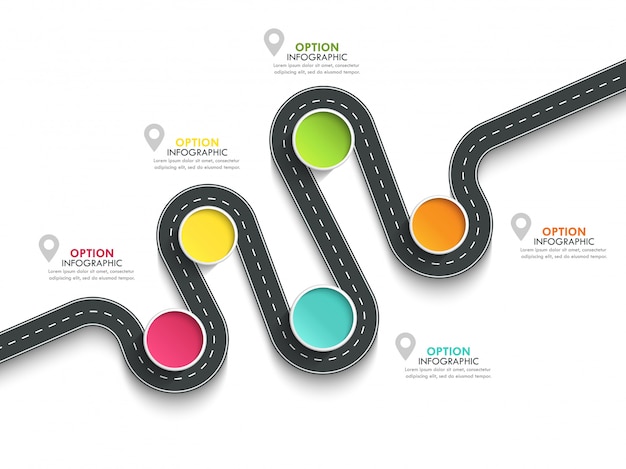 Modèle Infographique D'emplacement De Chemin Routier Sinueux Avec Une Structure En Plusieurs Phases