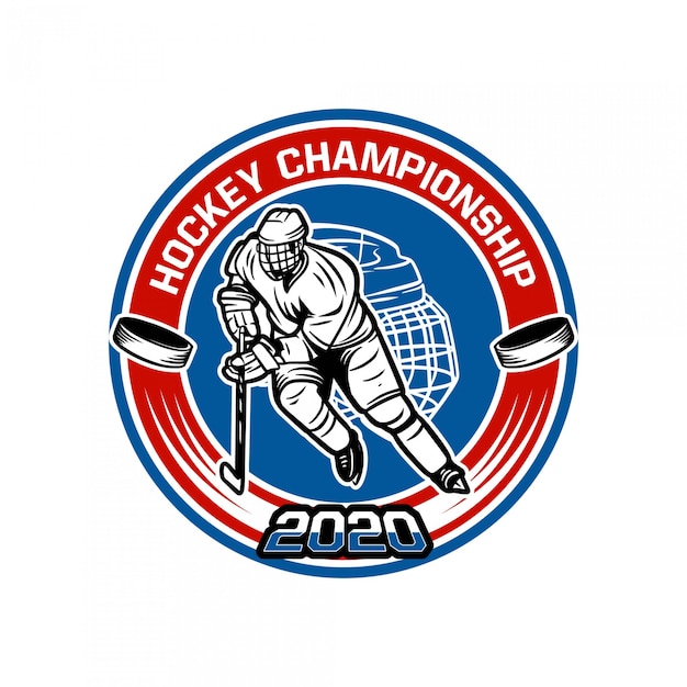 Modèle D'insigne De Championnat De Hockey 2020 Avec Illustration De Joueur De Hockey