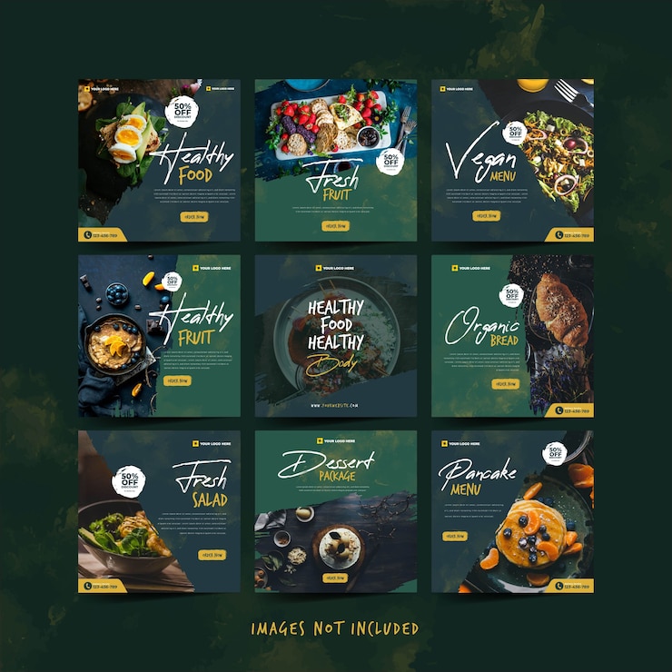 Vecteur modèle instagram d'aliments sains pour le modèle de publicité sur les médias sociaux