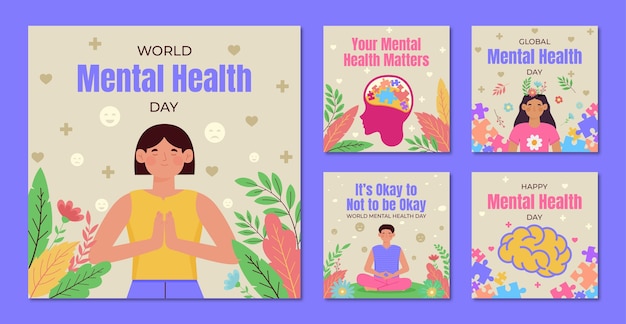 Modèle Instagram de santé mentale du monde dessiné à la main
