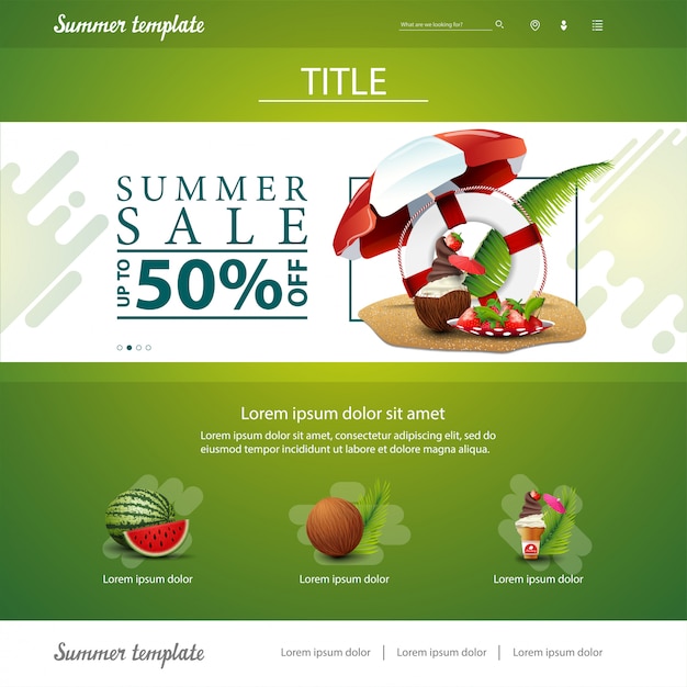 Modèle D'interface De Site Web Vert Pour Les Remises Et Les Soldes D'été