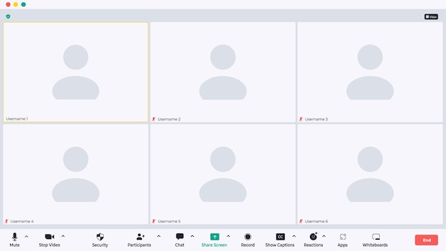 Vecteur modèle d'interface utilisateur de vidéoconférence superposition de fenêtres d'appels de vidéoconférence neuf utilisateurs