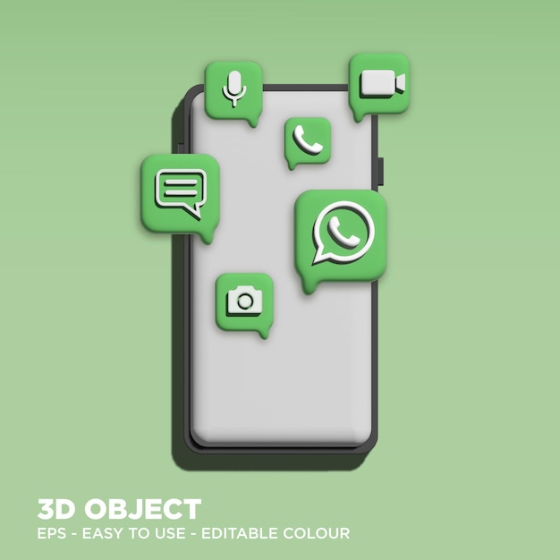 Modèle d'interface Whatsapp 3D modifiable sur la maquette du téléphone mobile