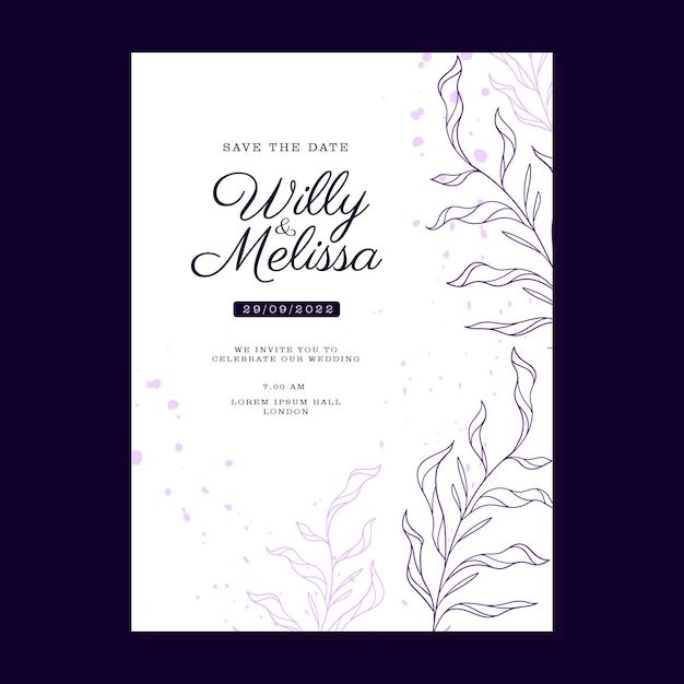 MODÈLE D'INVITAION DE MARIAGE FLORAL VIOLET SIMPLE DESSINÉ À LA MAIN