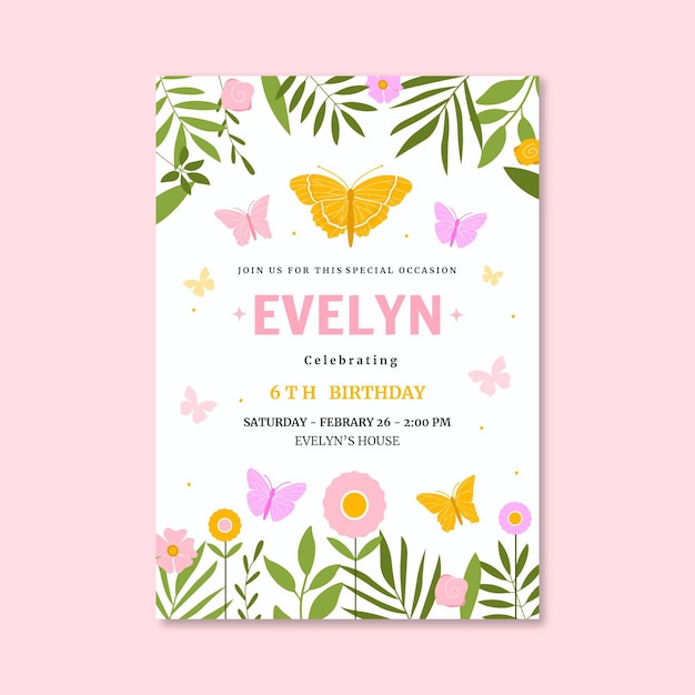 Modèle d'invitation d'anniversaire de papillon