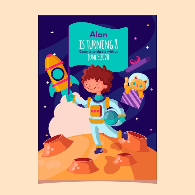 Modèle D'invitation D'anniversaire Pour Enfants Avec Astronaute Et Espace