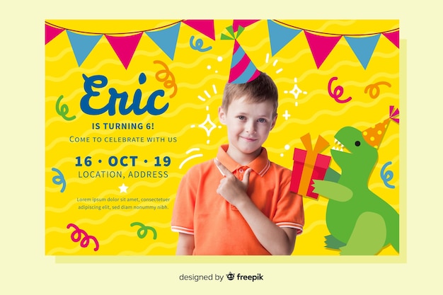 Vecteur modèle d'invitation d'anniversaire pour enfants avec photo