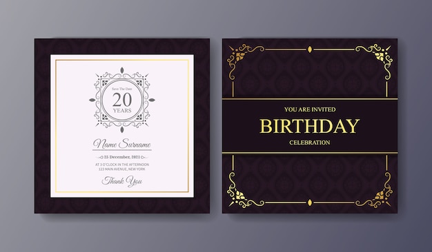 Vecteur modèle d'invitation d'anniversaire violet élégant