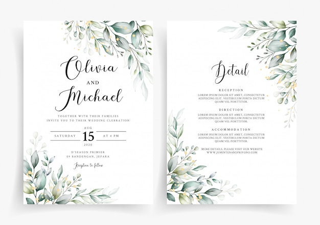 Modèle d'invitation de carte de mariage avec une belle verdure