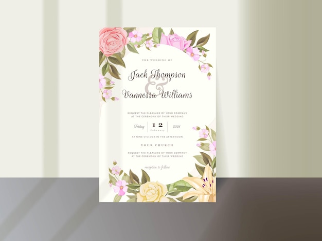 Modèle D'invitation élégant Avec Bouquet De Fleurs