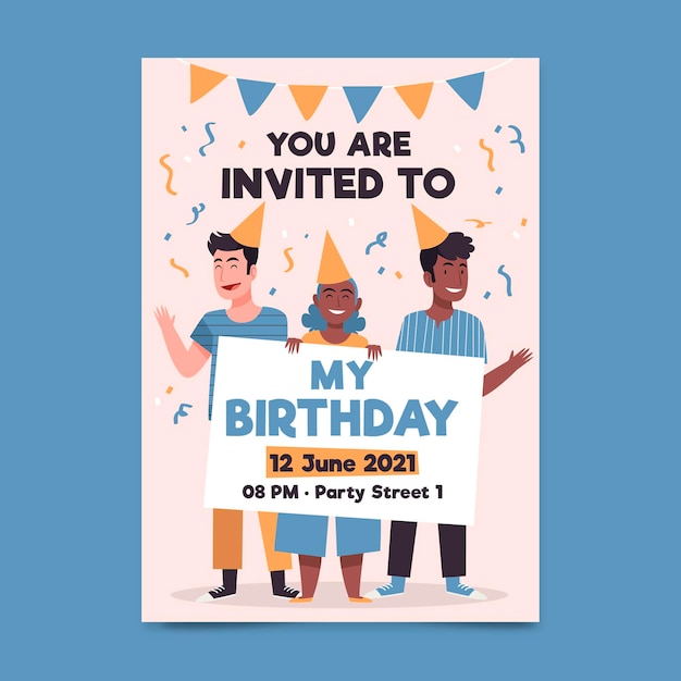 Vecteur modèle d'invitation de fête d'anniversaire illustré