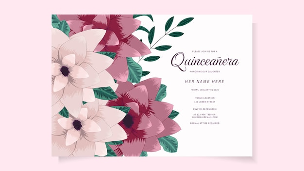 Modèle D'invitation De Fleurs De Quinceanera Pour La Fête D'anniversaire De 15 Ans