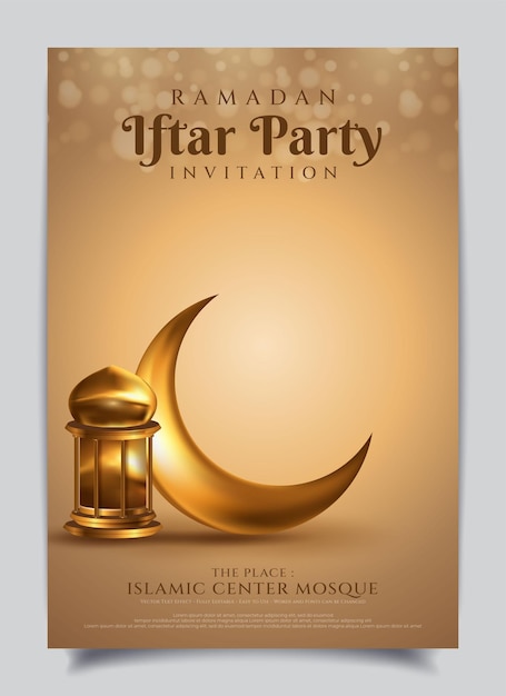 Vecteur modèle d'invitation iftar design de luxe avec texte modifiable