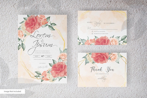 modèle d'invitation de mariage aquarelle avec arrangement de fleurs et de feuilles