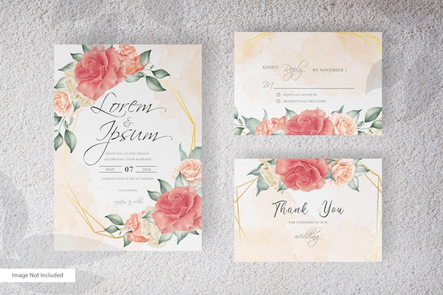 Modèle D'invitation De Mariage Aquarelle Avec Arrangement De Fleurs Et De Feuilles