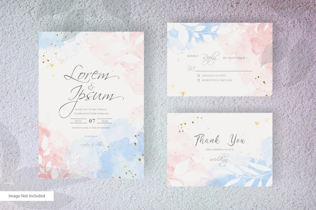 Modèle d'invitation de mariage à l'aquarelle avec un design floral plat et aquarelle liquide peinte à la main