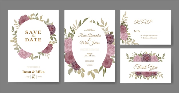 Modèle D'invitation De Mariage Avec Aquarelle De Fleur Pourpre Rose