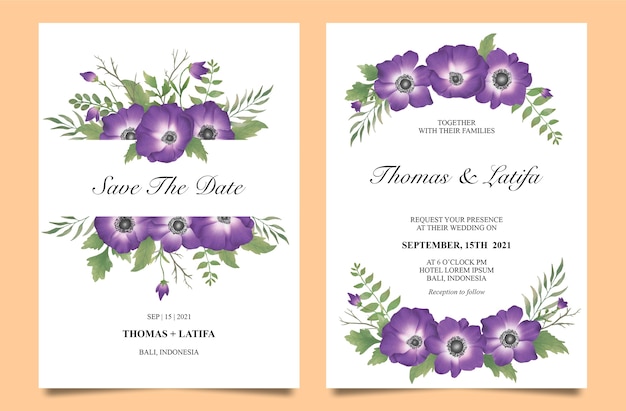 Modèle D'invitation De Mariage Aquarelle Fleurs Violettes