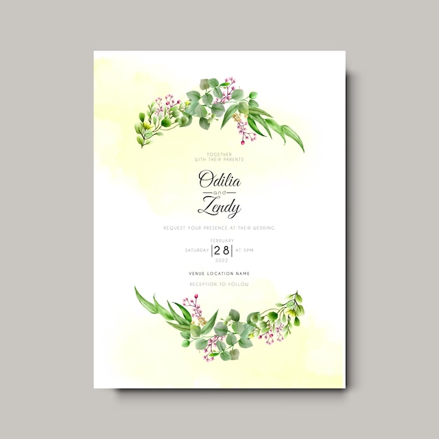 Modèle D'invitation De Mariage Aquarelle Floral Verdure