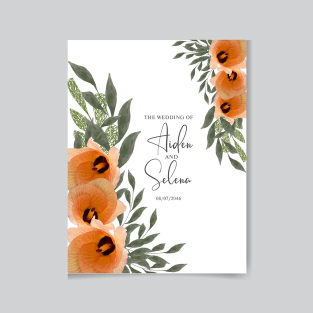 Modèle d'invitation de mariage avec aquarelle Floral